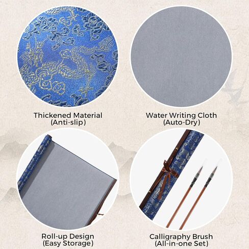 Water Drawing Mat with Chinese Calligraphy Brush Set, Reusable Water Painting Mat for Beginners, Portable Canvas Rolls for Painting and Calligraphy Practice for Mom in Kuwait