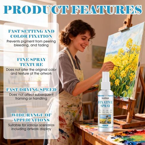 Fixative Spray, Fixative Spray for Pencil Drawings High-Efficiency Color Fixing Protect the Painting Extend the Preservation Time of Works for Pastels Oil Pastels Acrylics Sketches Etc, 100ml in Kuwait