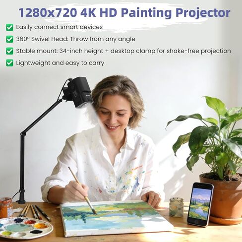 جهاز عرض فني للتتبع والرسم باستخدام التطبيق، جهاز عرض رسم أصلي بدقة 1280 بكسل للفنانين، 8 أدوات تتبع احترافية للقماش، والجداريات الجدارية، وتزيين الكعك، وحرق الخشب والرسم in Kuwait