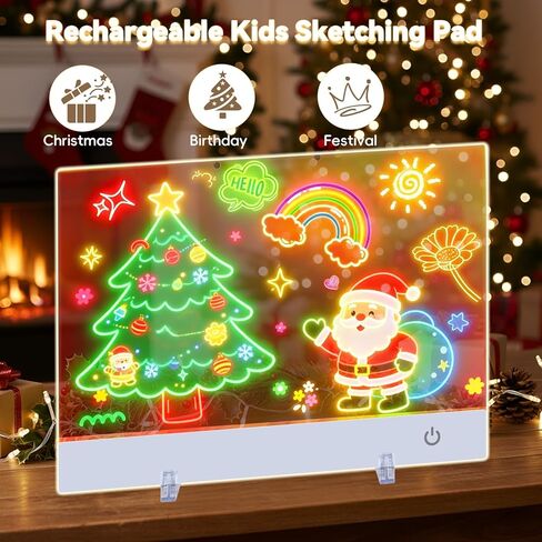 LED Drawing Board for Kids 16-Inch Rechargeable, 9-Color Light Modes, Neon Art Dry Erase Light Up Doodle Glow Pad with Stand, Sketching Birthday Gift Toy for Kids/Girls/Teens, 7 Markers Tracing Book in Kuwait