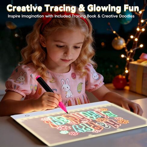 LED Drawing Board for Kids 16-Inch Rechargeable, 9-Color Light Modes, Neon Art Dry Erase Light Up Doodle Glow Pad with Stand, Sketching Birthday Gift Toy for Kids/Girls/Teens, 7 Markers Tracing Book in Kuwait