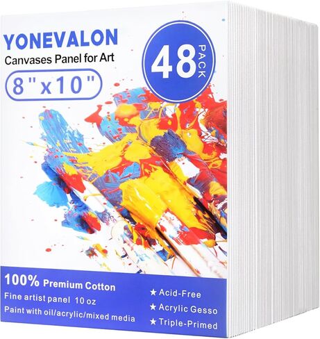 لوحات قماشية للرسم 48 حزمة، لوحات قماشية فارغة مقاس 8 × 10 بوصة، لوحات قماشية قطنية 100% خالية من الأحماض لدهانات ألوان مائية من زيت الأكريليك، لوازم فنية in Kuwait