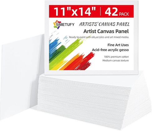 Simetufy 11 × 14 بوصة 42 حزمة لوحات قماشية مسطحة - لوحات قماش قطنية 100٪ خالية من الأحماض من جيسو لدهانات الأكريليك الزيتية والألوان المائية in Kuwait