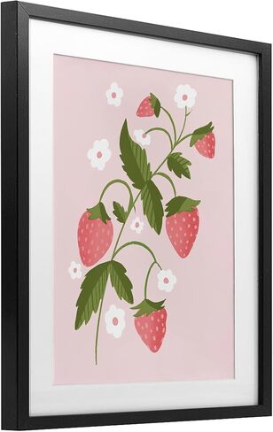 Stupell Industries 'Pastel Strawberry Branch'، طباعة مؤطرة تحت الزجاج، أسود، 17 × 21 بوصة، سهلة التعليق وقوية، صنع في الولايات المتحدة الأمريكية، بواسطة Paige Sredenschek in Kuwait