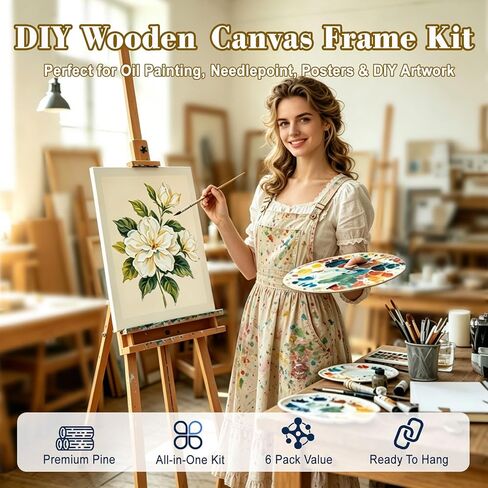 6 قطع من قضبان تمديد القماش مقاس 16 × 20 بوصة، طقم إطار قماشي خشبي DIY للرسم الزيتي، الطلاء بالأرقام، الملصق، غرز التطريز والمشاريع الفنية بالإبرة in Kuwait