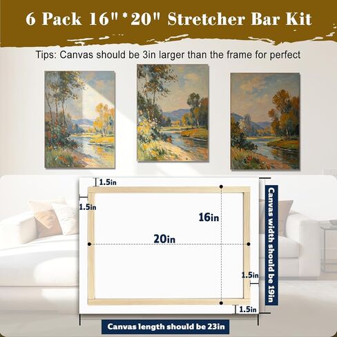 6 قطع من قضبان تمديد القماش مقاس 16 × 20 بوصة، طقم إطار قماشي خشبي DIY للرسم الزيتي، الطلاء بالأرقام، الملصق، غرز التطريز والمشاريع الفنية بالإبرة in Kuwait