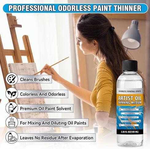 Odorless Mineral Spirits 100ml, Odorless Paint Thinner for Oil Based Paint, Premium Mineral Spirits for Cleaning, Refined Solvent for Artists, Oil Painting Supplies for Studio & Classroom(120g) in Kuwait