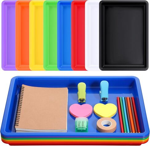 Molain 8 Pack Multicolor Plastic Art Trays, 8 Colors Stackable Activity Crafts Tray 16x12x1 Inch Multicolor Art Serving Tray, Sensory Serving Organizer for DIY Projects, Beads, Painting, Jewelry in Kuwait