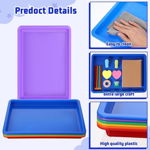 Molain 8 Pack Multicolor Plastic Art Trays, 8 Colors Stackable Activity Crafts Tray 16x12x1 Inch Multicolor Art Serving Tray, Sensory Serving Organizer for DIY Projects, Beads, Painting, Jewelry in Kuwait