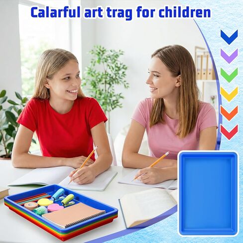 Molain 8 Pack Multicolor Plastic Art Trays, 8 Colors Stackable Activity Crafts Tray 16x12x1 Inch Multicolor Art Serving Tray, Sensory Serving Organizer for DIY Projects, Beads, Painting, Jewelry in Kuwait