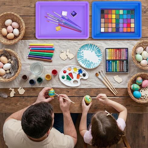 Molain 8 Pack Multicolor Plastic Art Trays, 8 Colors Stackable Activity Crafts Tray 16x12x1 Inch Multicolor Art Serving Tray, Sensory Serving Organizer for DIY Projects, Beads, Painting, Jewelry in Kuwait