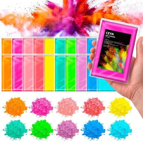 مسحوق Ceya Holi Run، 20 عبوة 3.5 أونصة/100 جم لكل مسحوق رانجولي، مجموعة طلاء طباشير طبيعية متنوعة قابلة للغسل من أجل رانجولي، الكشف عن الجنس، قنابل الدخان، احتفال هولي، المخيم الصيفي، حرب الألوان، التصوير الفوتوغرافي والحفلات in Kuwait