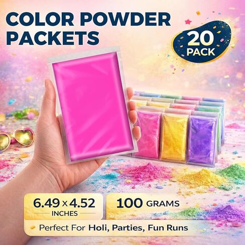مسحوق Ceya Holi Run، 20 عبوة 3.5 أونصة/100 جم لكل مسحوق رانجولي، مجموعة طلاء طباشير طبيعية متنوعة قابلة للغسل من أجل رانجولي، الكشف عن الجنس، قنابل الدخان، احتفال هولي، المخيم الصيفي، حرب الألوان، التصوير الفوتوغرافي والحفلات in Kuwait