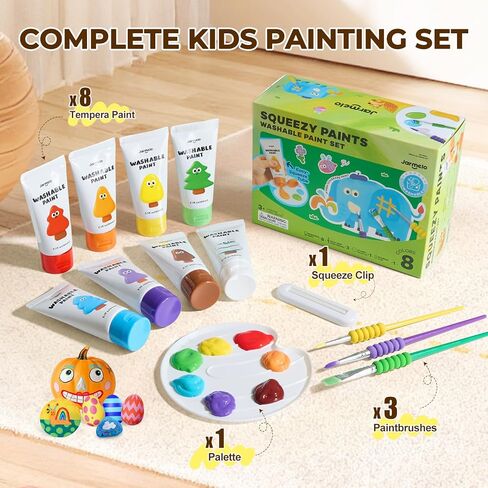 Jar Melo Washable Tempera Paint for Kids Age 4-6, Non-Toxic Toddler Painting Set, Tempera Paints for School Art, Crafts, Finger Paints 8 Colors in Kuwait