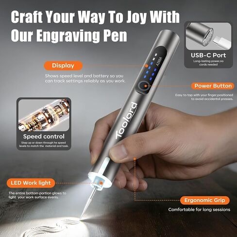 قلم نقش مع ضوء LED، محرك هولوكوب، أداة دوارة لاسلكية قابلة لإعادة الشحن عبر USB للمعادن والخشب والزجاج والبلاستيك، طقم نقش DIY مع 30 قطعة، فضي in Kuwait