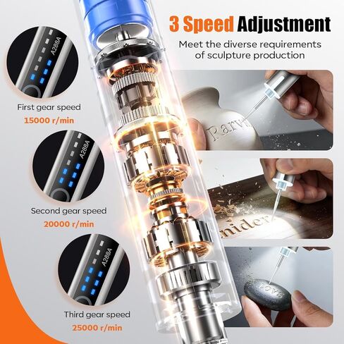 قلم نقش مع ضوء LED، محرك هولوكوب، أداة دوارة لاسلكية قابلة لإعادة الشحن عبر USB للمعادن والخشب والزجاج والبلاستيك، طقم نقش DIY مع 30 قطعة، فضي in Kuwait