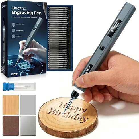 Vanlgs Engraving Pen for Metal Wood Glass Plastic, Engraving Tool with LED Light, 31 Bits, Cordless, 5 Speeds, Rechargeable, Engraver Kit Craft Gifts for for Teens Adults Beginner (Metallic Grey) in Kuwait