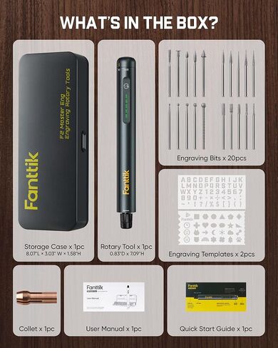 قلم نقش Fanttik F2 Master Eng، مجموعة أدوات دوارة لاسلكية مع 5 سرعات متغيرة، قلم نقش قابل لإعادة الشحن مع 20 قطعة للمعادن والخشب والزجاج والبلاستيك، محمول للفنانين وأصحاب الأعمال اليدوية in Kuwait