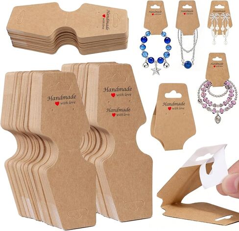 210 PCS Bracelet Holographic Display Cards Sturdy Necklace Holder Cards Self Adhesive Jewelry Packaging Selling Card for Small Business of Keychain Earring Hair Band and Scrunchies Hanging in Kuwait