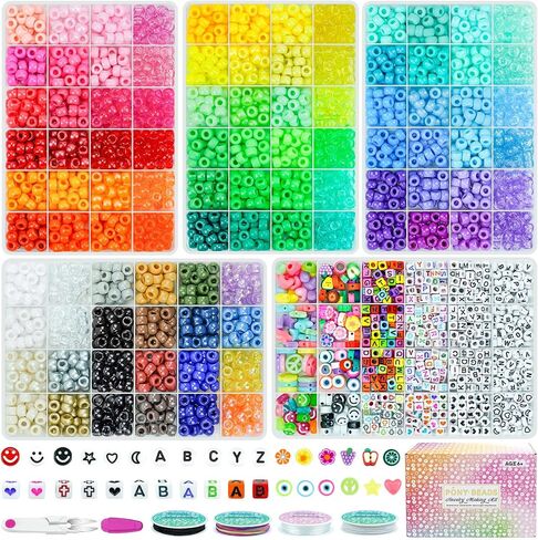 5 Boxes Bracelet Making Kit Pony Beads, 96 Colors 3500Pcs Kandi Beads for Bracelets with 800Pcs Letter Bead Friendship Bracelet Rave Accessories Craft Kits for Kids Adults Keychain Jewelry Making in Kuwait