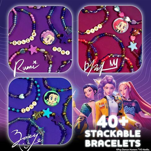 Kpop Demon Hunters™ Friendship Bracelet Kit, 3-Pack, Rumi, Mira & Zoey Bracelet Making Kits, Beads for Jewelry Making, Kpop Charms & Travel-Friendly Bead Case, Official K Pop Demon Hunters Merch in Kuwait