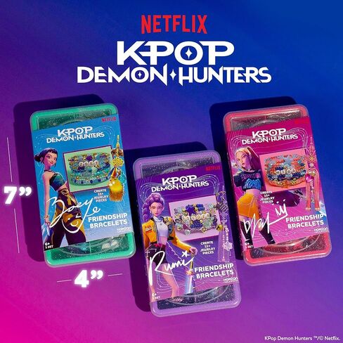 Kpop Demon Hunters™ Friendship Bracelet Kit, 3-Pack, Rumi, Mira & Zoey Bracelet Making Kits, Beads for Jewelry Making, Kpop Charms & Travel-Friendly Bead Case, Official K Pop Demon Hunters Merch in Kuwait