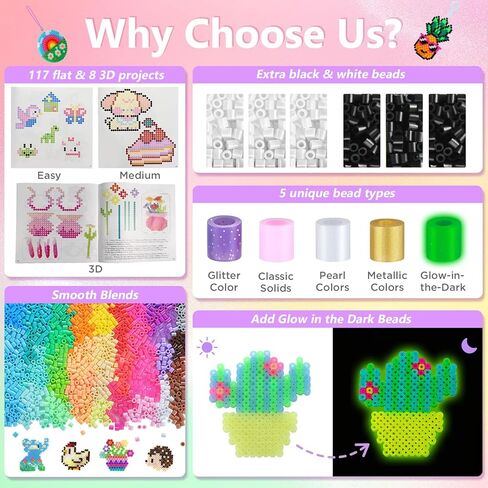 Zefy Fuse Beads Kit 92 Colors 19200 Pcs Melting Beads 5mm, Including 124 Patterns, 6 Pegboards, Ironing Paper, Tweezers & Hooks, Home School Arts and Crafts for Kids, Toys Gifts for Girls and Boys in Kuwait