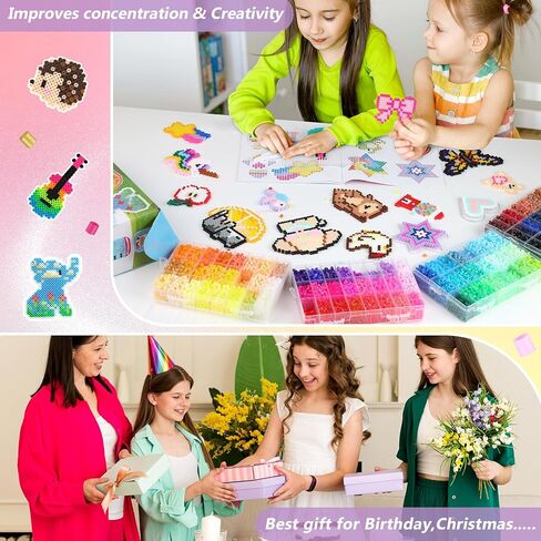 Zefy Fuse Beads Kit 92 Colors 19200 Pcs Melting Beads 5mm, Including 124 Patterns, 6 Pegboards, Ironing Paper, Tweezers & Hooks, Home School Arts and Crafts for Kids, Toys Gifts for Girls and Boys in Kuwait