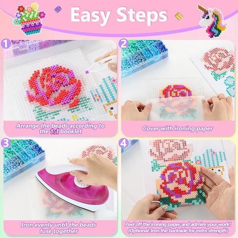 Zefy Fuse Beads Kit 92 Colors 19200 Pcs Melting Beads 5mm, Including 124 Patterns, 6 Pegboards, Ironing Paper, Tweezers & Hooks, Home School Arts and Crafts for Kids, Toys Gifts for Girls and Boys in Kuwait