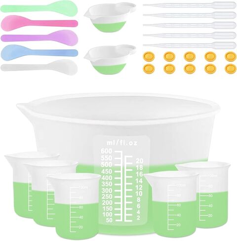 Silicone Measuring Cups for Resin Supplies - Kit with 600ml & 100ml Mixing Cups and Tools for Molds, Epoxy, Cooking, Casting Moulds, Jewelry Making in Kuwait