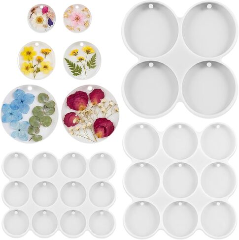 3Pcs Shiny Flat Circle Silicone Mold Circle Resin Molds Drilled Round Earrings Mold Pet Tag Resin Molds for Jewelry Making Keychain Craft Gifts in Kuwait