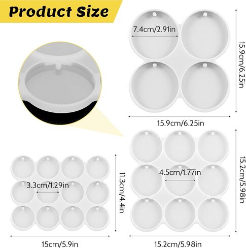 3Pcs Shiny Flat Circle Silicone Mold Circle Resin Molds Drilled Round Earrings Mold Pet Tag Resin Molds for Jewelry Making Keychain Craft Gifts in Kuwait