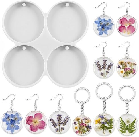 3Pcs Shiny Flat Circle Silicone Mold Circle Resin Molds Drilled Round Earrings Mold Pet Tag Resin Molds for Jewelry Making Keychain Craft Gifts in Kuwait
