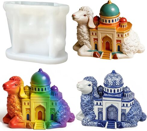 1Pc Resin Mold Sheep Castle Animals Figurine Epoxy Silicone Casting Mold for Concrete DIY Plaster Art Candle Soap Home Decor Desktop Ornament Unique Festival Gifts Animal Lovers in Kuwait