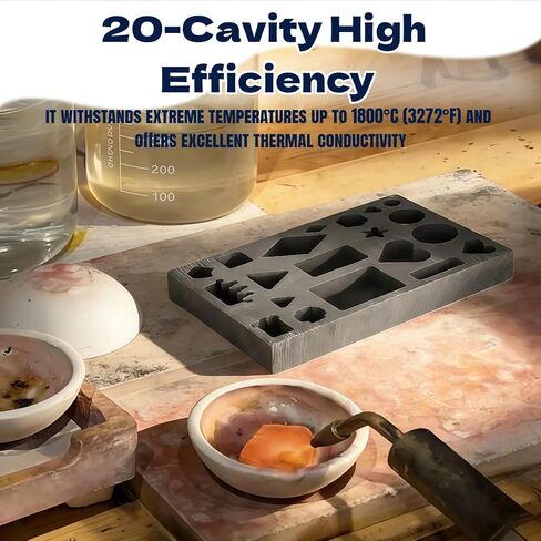 Graphite Casting Mold, 20-Hole Ingot Mold for Gold Silver Aluminum Copper Brass Melting - Heat Resistant Crucible Tool for Jewelry Making, Metal Casting, Refining Supplies in Kuwait