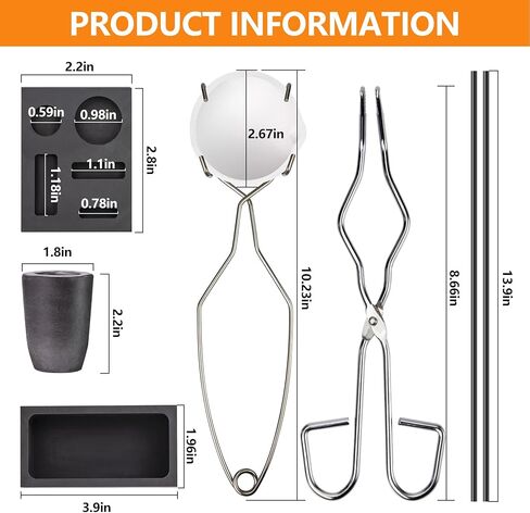 Graphite Torch Melting Casting Kit,8-in-1 Crucibles for Melting Metal Kit All in One Set Ingot Mould,Premium Graphite Crucible for Gold Silver Metal Melting in Kuwait