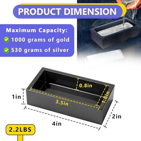 4-Pack 2.2lbs Graphite Ingot Molds(4 x 2 x 1 Inch), High-Purity Casting Molds for Gold, Silver, Copper, Aluminum, and Brass - Heat Resistant Up to 2000 Degrees in Kuwait
