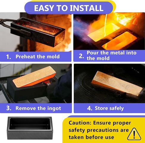 4-Pack 2.2lbs Graphite Ingot Molds(4 x 2 x 1 Inch), High-Purity Casting Molds for Gold, Silver, Copper, Aluminum, and Brass - Heat Resistant Up to 2000 Degrees in Kuwait