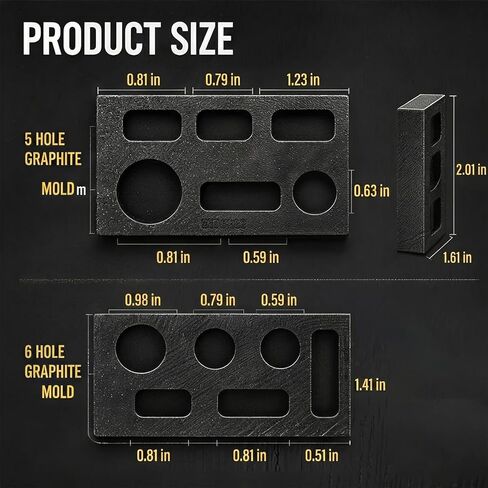 2-Piece Graphite Ingot Mold Set, Includes 5-Hole and 6-Hole Casting Moulds, Ideal for Metal Casting, Gold and Silver Jewelry Making Tools in Kuwait