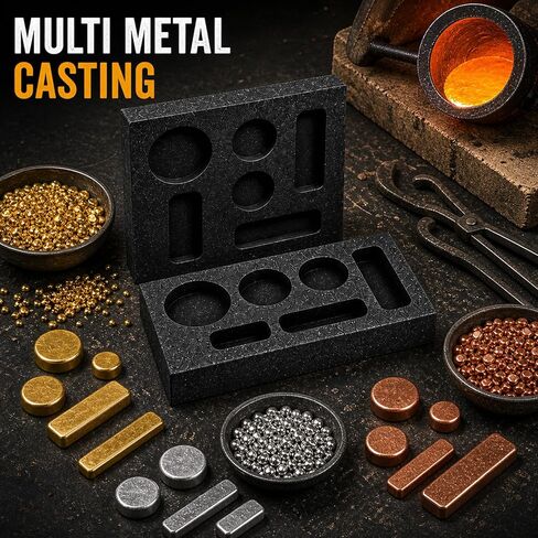 2-Piece Graphite Ingot Mold Set, Includes 5-Hole and 6-Hole Casting Moulds, Ideal for Metal Casting, Gold and Silver Jewelry Making Tools in Kuwait