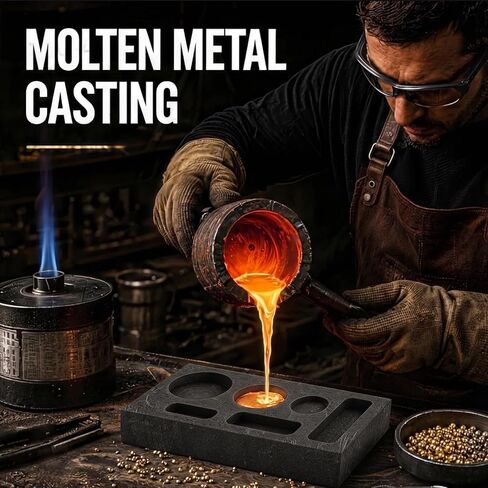 2-Piece Graphite Ingot Mold Set, Includes 5-Hole and 6-Hole Casting Moulds, Ideal for Metal Casting, Gold and Silver Jewelry Making Tools in Kuwait