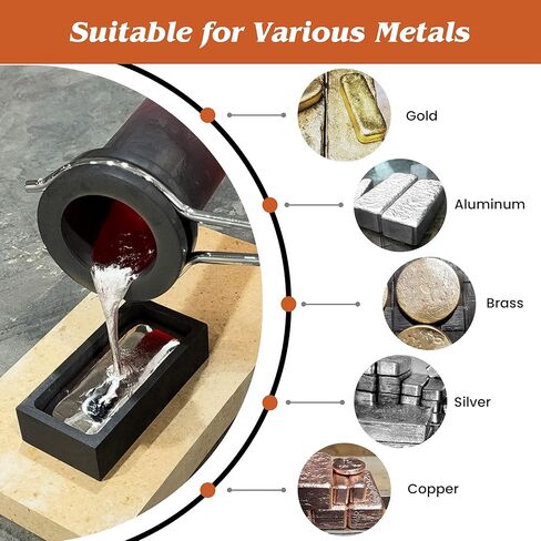Nelyrho 5 Pieces Graphite Ingot Mold Kit - 2 1kg Ingot Mold, 2 Stir Rods, 5-in-1 Ingot Mold, Melting Casting Tool Set for Gold Silver Copper Aluminum in Kuwait