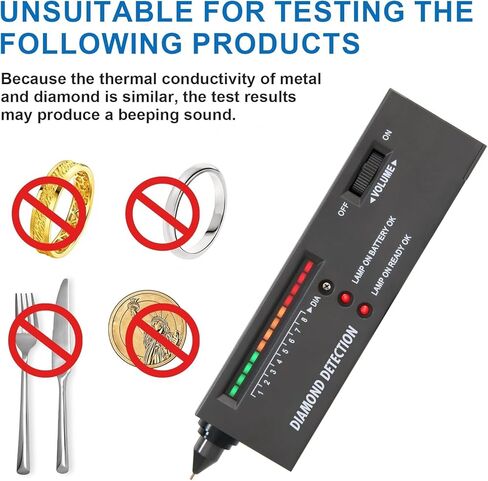 جهاز اختبار Diamond SE - كاشف احترافي للماس والمويسانتي، نتائج في ثانيتين مع تنبيه LED/صوت، جهاز اختبار الأحجار الكريمة المحمول للمجوهرات ومحلات الرهن والاستخدام المنزلي (يتضمن الحافظة والبطاريات) in Kuwait