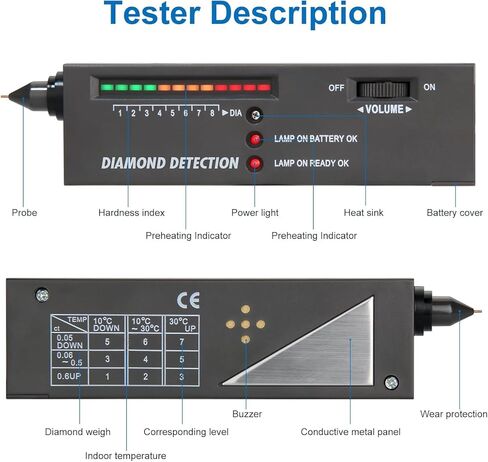 جهاز اختبار Diamond SE - كاشف احترافي للماس والمويسانتي، نتائج في ثانيتين مع تنبيه LED/صوت، جهاز اختبار الأحجار الكريمة المحمول للمجوهرات ومحلات الرهن والاستخدام المنزلي (يتضمن الحافظة والبطاريات) in Kuwait