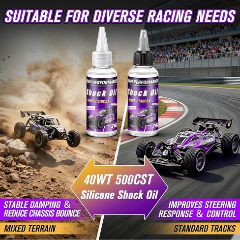 2 Bottles Racing Silicone Shock Oil 40WT 500CST 2OZ, RC Car Shock Oil for Lubricating R/C Radio Controlled Cars and All Types of Vehicles, Electric Car/Truck Option Parts, Does Not Evaporate in Kuwait