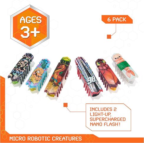 HEX Bots Nano 6 Pack, 4 Nano Bots with 2 Bonus Flash Nano, Sensory Toys for Kids & Cats with Vibration Technology, Insect Toys & Mini Robot Toy for Kids Ages 3 & Up in Kuwait