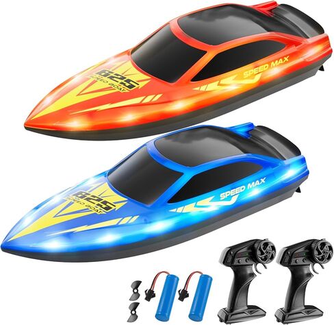 قارب التحكم عن بعد للأطفال، قارب RC لحمام السباحة، البحيرة، النهر والبركة مع أضواء LED، ضبط ذاتي، مقاوم للماء، قوارب سباق كهربائية سريعة السرعة، وضعين للسرعة، بطاريات قابلة لإعادة الشحن لمدة 60 دقيقة in Kuwait
