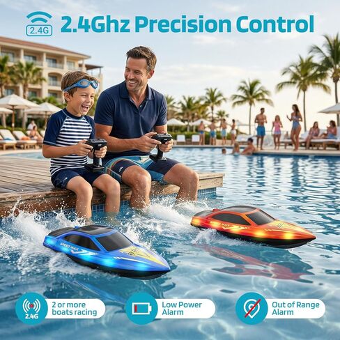 قارب التحكم عن بعد للأطفال، قارب RC لحمام السباحة، البحيرة، النهر والبركة مع أضواء LED، ضبط ذاتي، مقاوم للماء، قوارب سباق كهربائية سريعة السرعة، وضعين للسرعة، بطاريات قابلة لإعادة الشحن لمدة 60 دقيقة in Kuwait