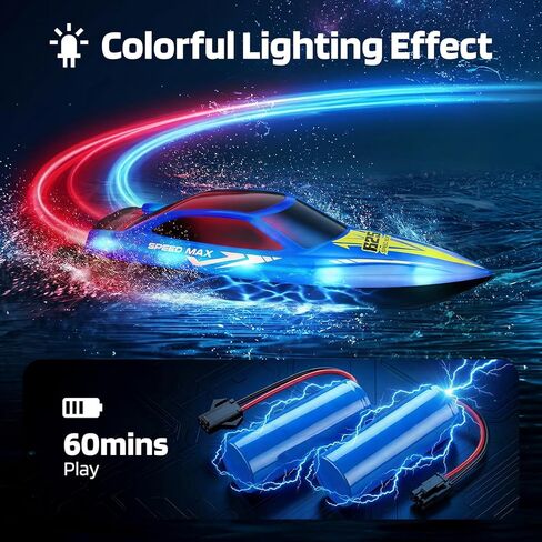قارب التحكم عن بعد للأطفال، قارب RC لحمام السباحة، البحيرة، النهر والبركة مع أضواء LED، ضبط ذاتي، مقاوم للماء، قوارب سباق كهربائية سريعة السرعة، وضعين للسرعة، بطاريات قابلة لإعادة الشحن لمدة 60 دقيقة in Kuwait
