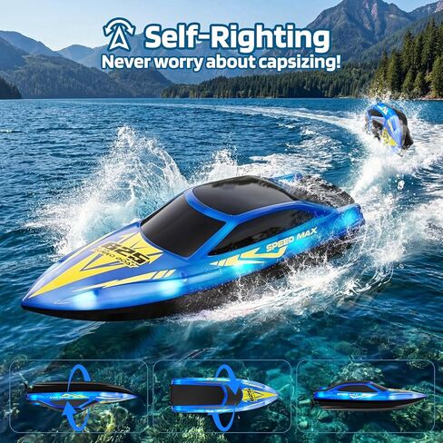 قارب التحكم عن بعد للأطفال، قارب RC لحمام السباحة، البحيرة، النهر والبركة مع أضواء LED، ضبط ذاتي، مقاوم للماء، قوارب سباق كهربائية سريعة السرعة، وضعين للسرعة، بطاريات قابلة لإعادة الشحن لمدة 60 دقيقة in Kuwait